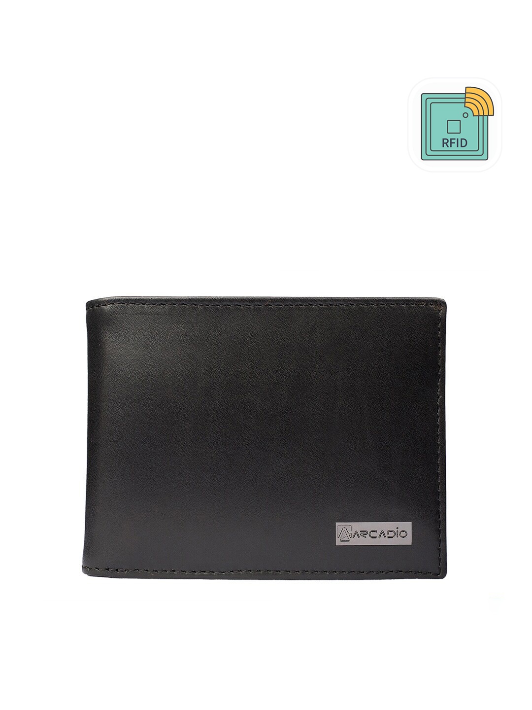 

ARCADIO Men Black Textured Leather Two Fold Wallet