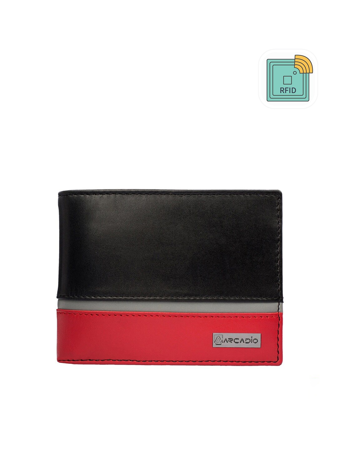 

ARCADIO Men Black Textured Leather Two Fold Wallet