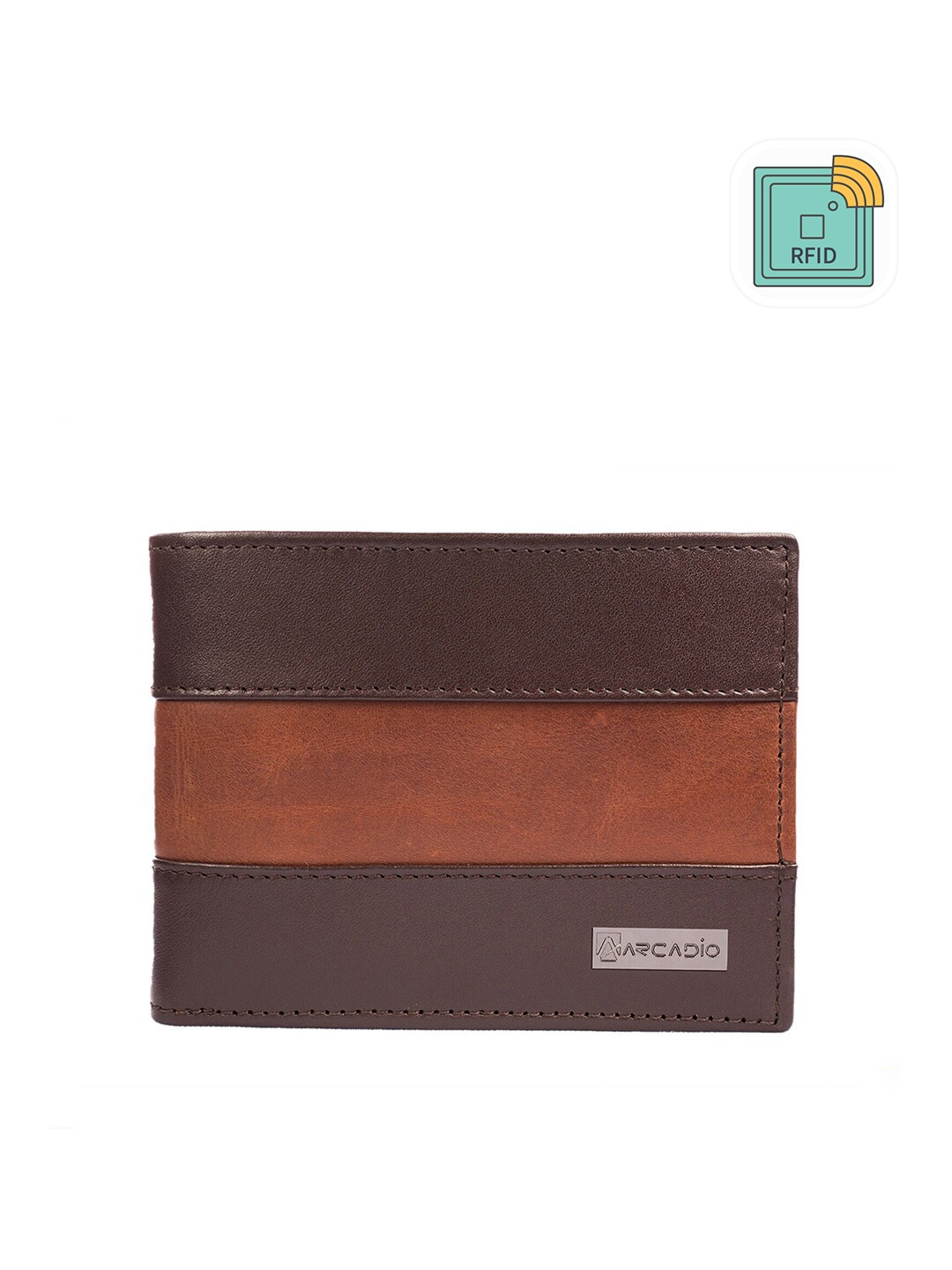 

ARCADIO Men Brown & Tan Colourblocked Leather Two Fold Wallet