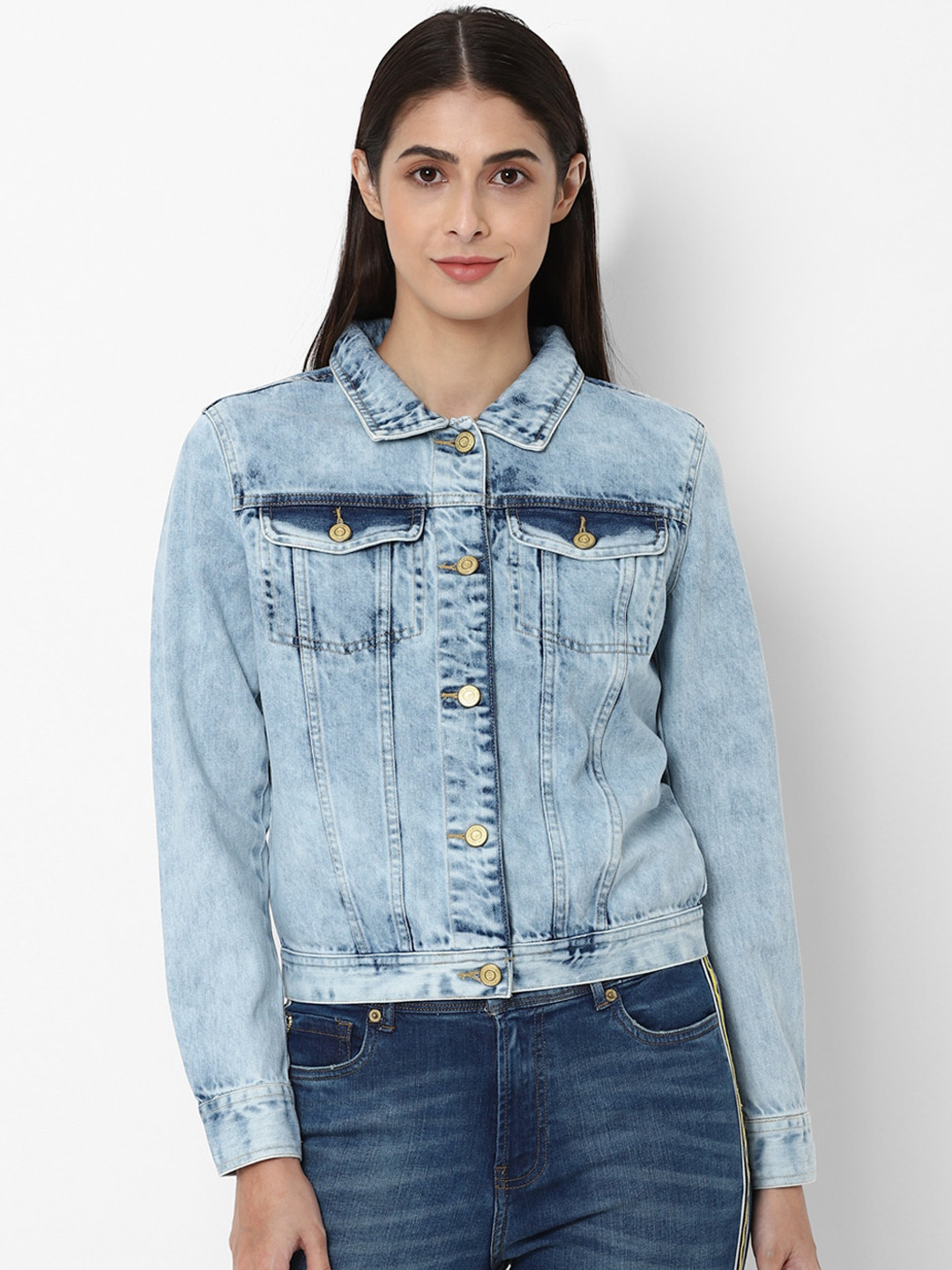 

Allen Solly Woman Women Blue Washed Crop Denim Jacket