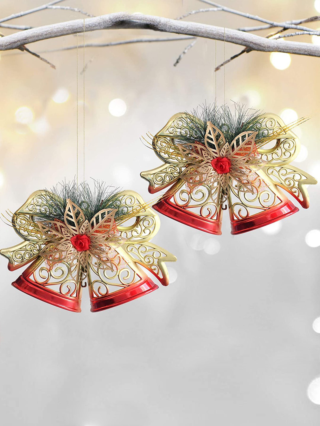 

TIED RIBBONS Multi Set of 2 Christmas Decoration Wall Door Hanging Bells