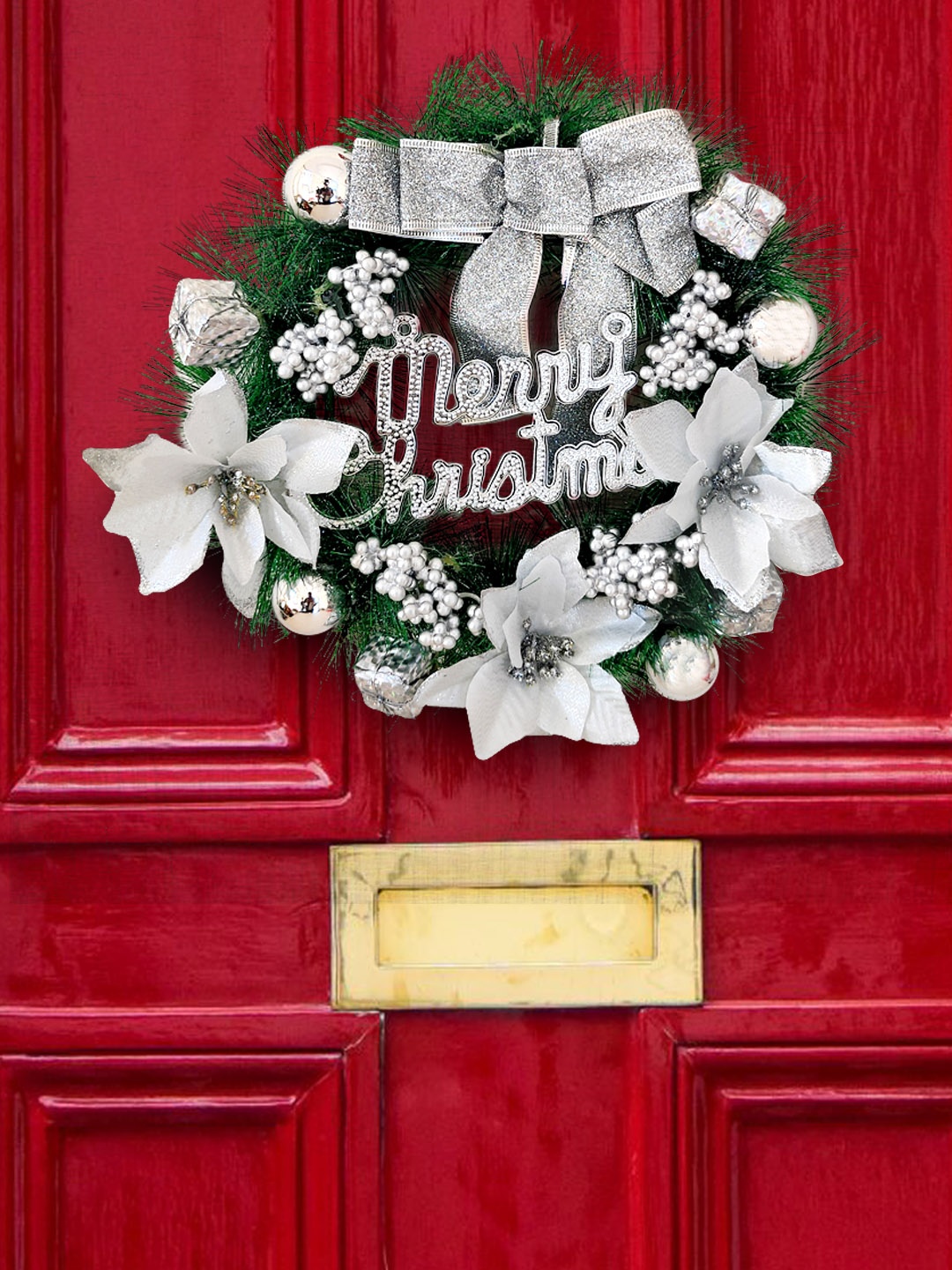 

TIED RIBBONS Decoartive Merry Christmas Wreath Wall Dcor Door Hanging, Multi
