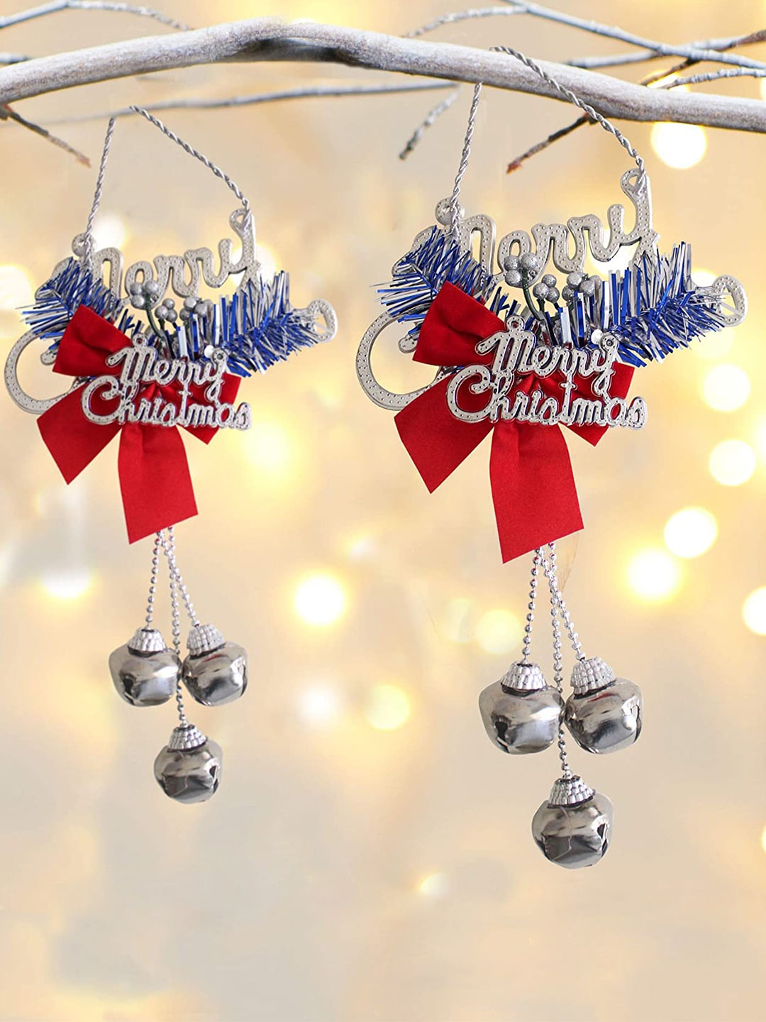 

TIED RIBBONS Set of 2 Christmas Wall Dcor Hanging Bells Gift Pack, Multi