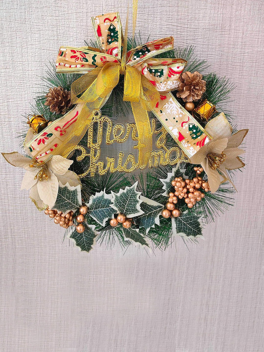 

TIED RIBBONS Decoartive Merry Christmas Wreath Wall Dcor Door Hanging, Multi
