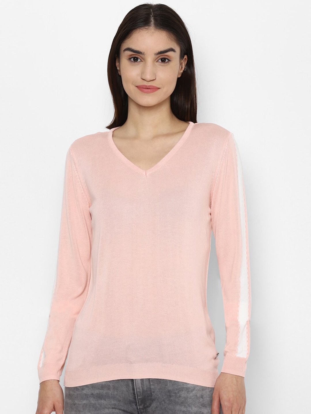 

Allen Solly Woman Peach-Coloured & White Regular Top