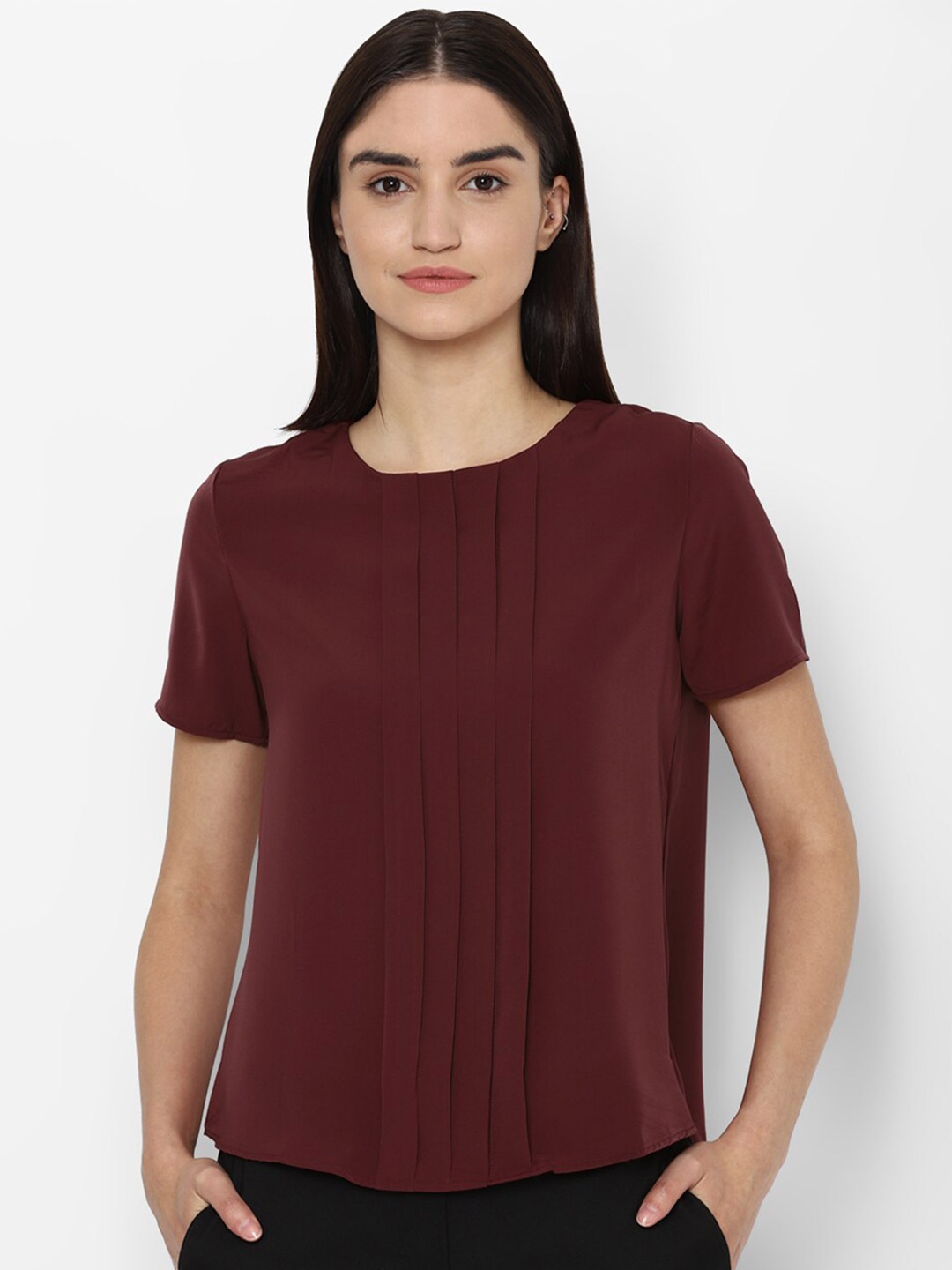 

Allen Solly Woman Maroon Pleated Regular Top