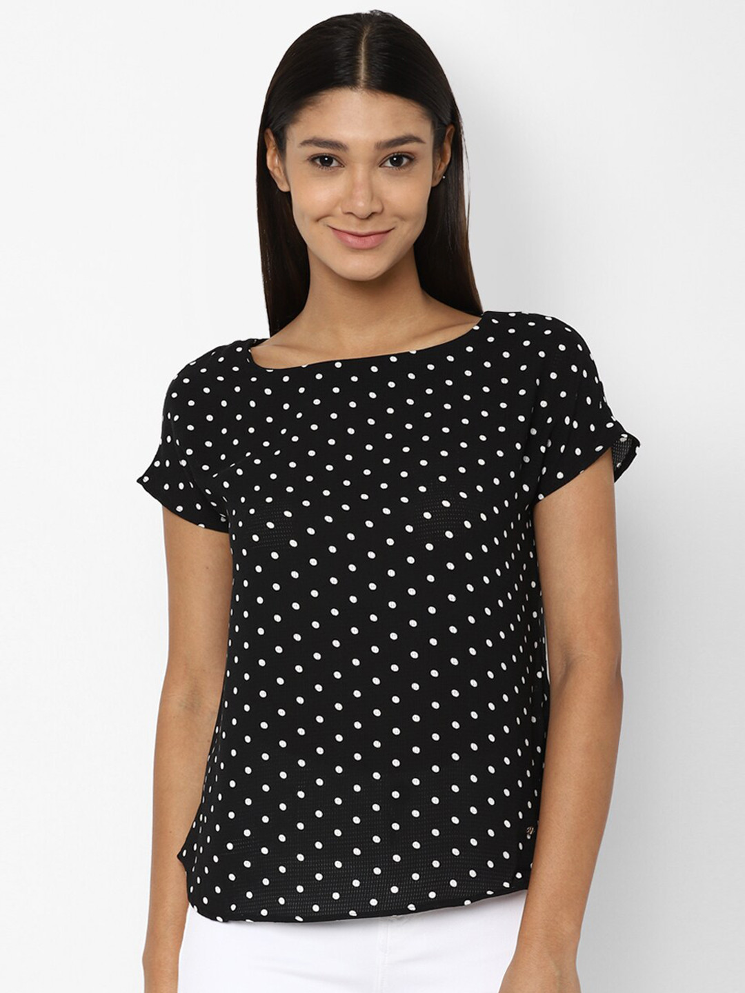 

Allen Solly Woman Black & White Printed Polka Dot Regular Top