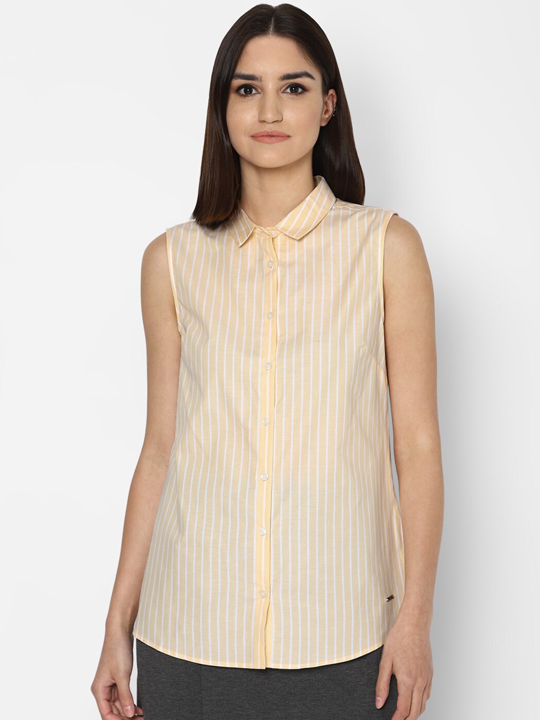 

Allen Solly Woman Beige Striped Shirt Style Top