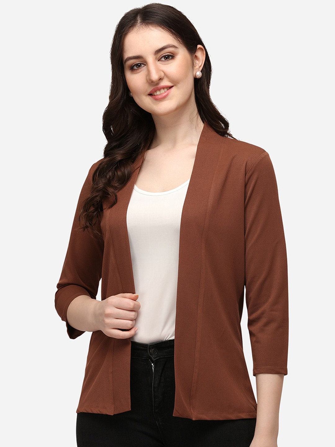 

Smarty Pants Women Brown Lightweight Open Front Jacket