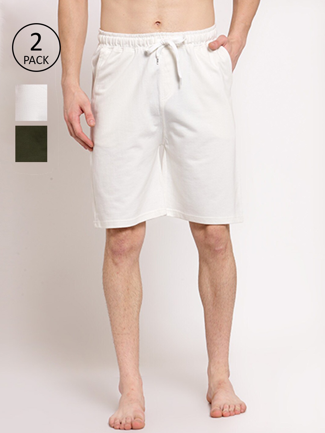 

Style Quotient Men Pack Of 2 Off White & Green Lounge Shorts
