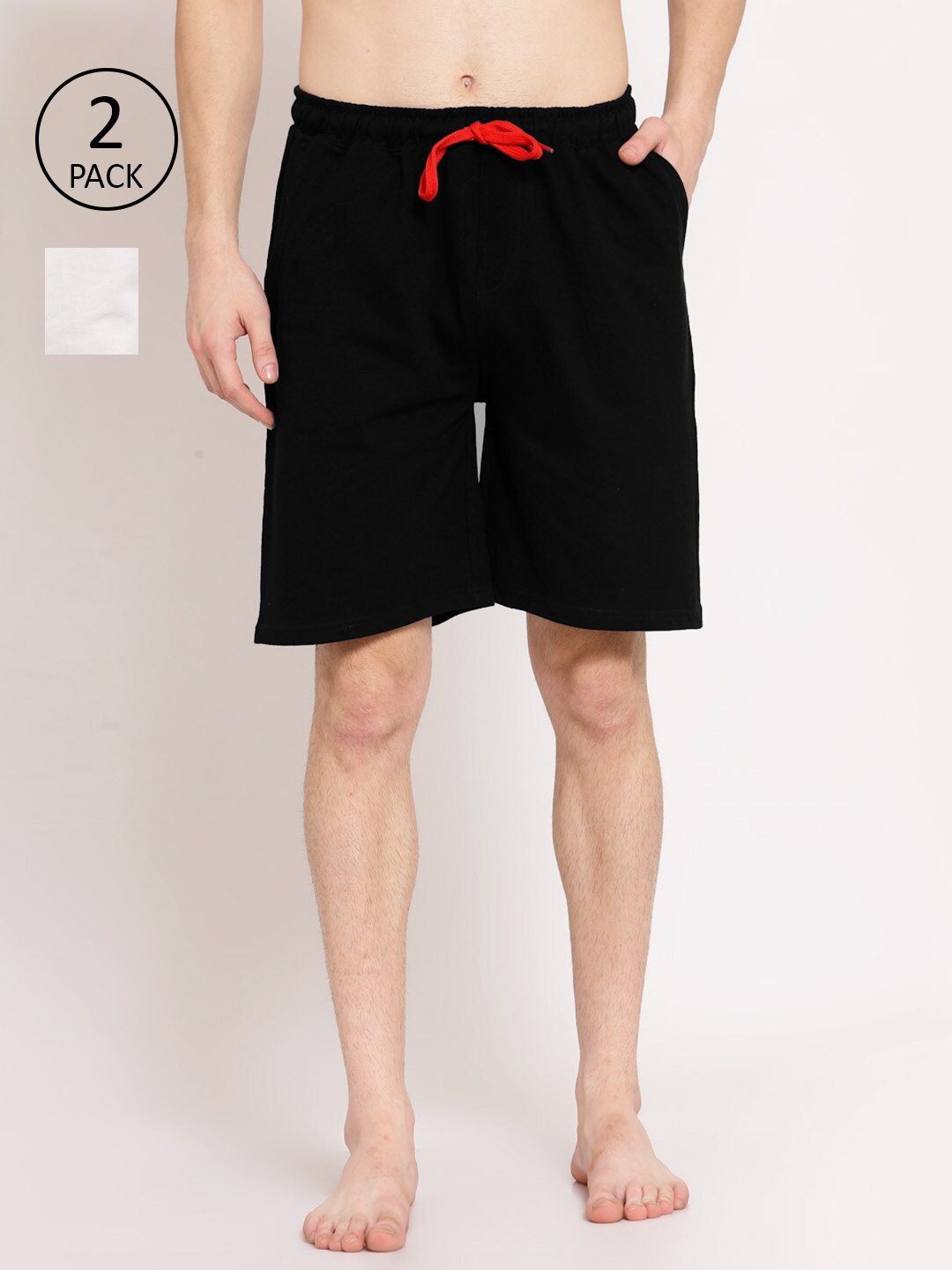 

Style Quotient Men Pack of 2 Black & White Cotton Lounge Shorts