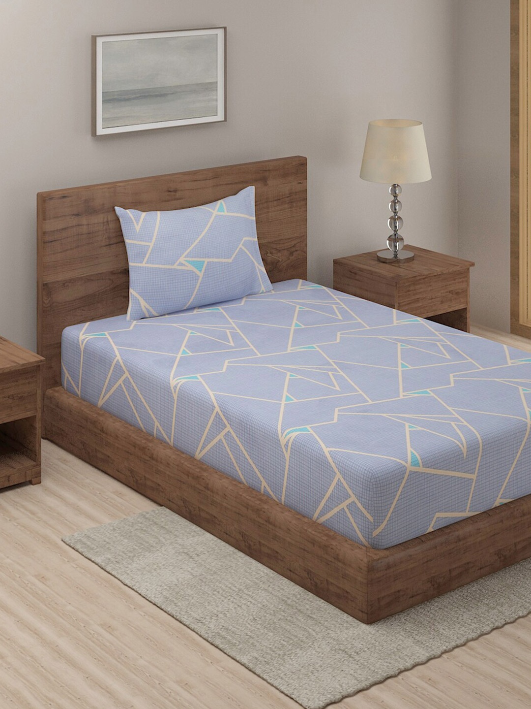 

TAG 7 Blue 210 TC Single Bedsheet with 1 Pillow Covers