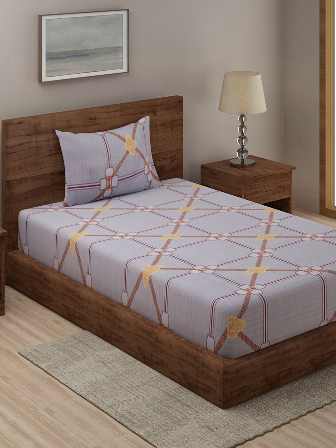

TAG 7 Grey Geometric 210 TC Single Bedsheet with 1 Pillow Covers