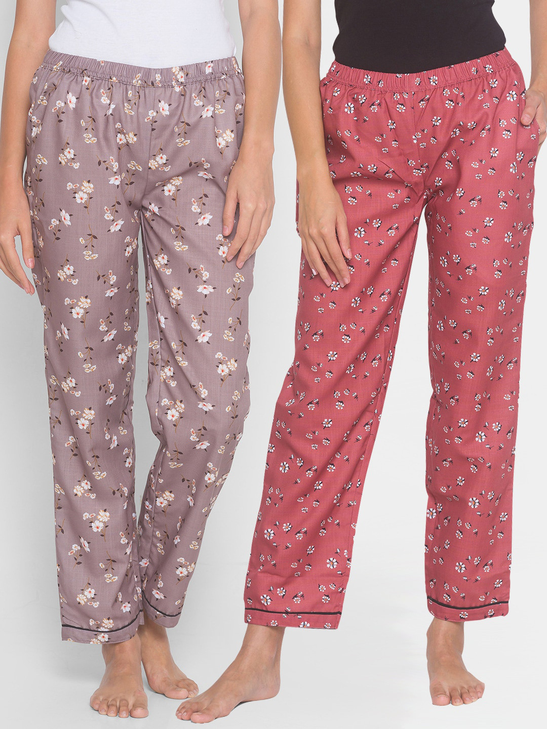 

FashionRack Women Pack Of 2 Printed Cotton Lounge Pants, Brown