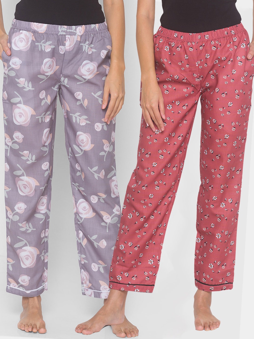 

FashionRack Women Pack of 2 Grey & Brown Printed Lounge Pants