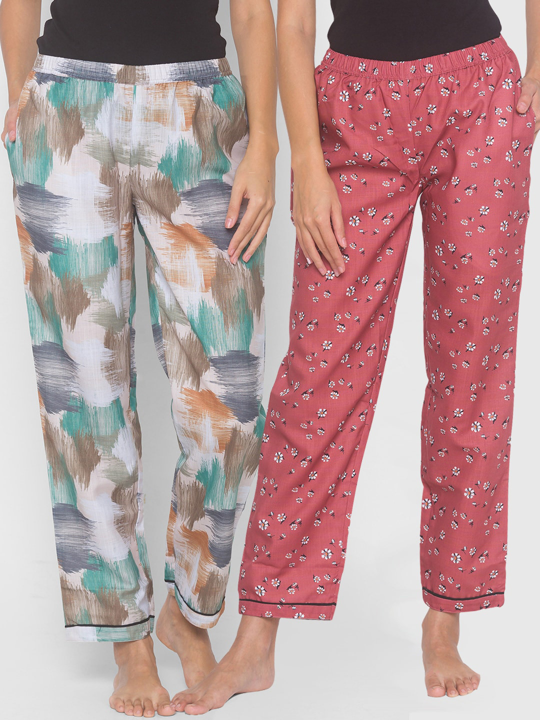 

FashionRack Pack of 2 Brown & Beige Printed Lounge Pants