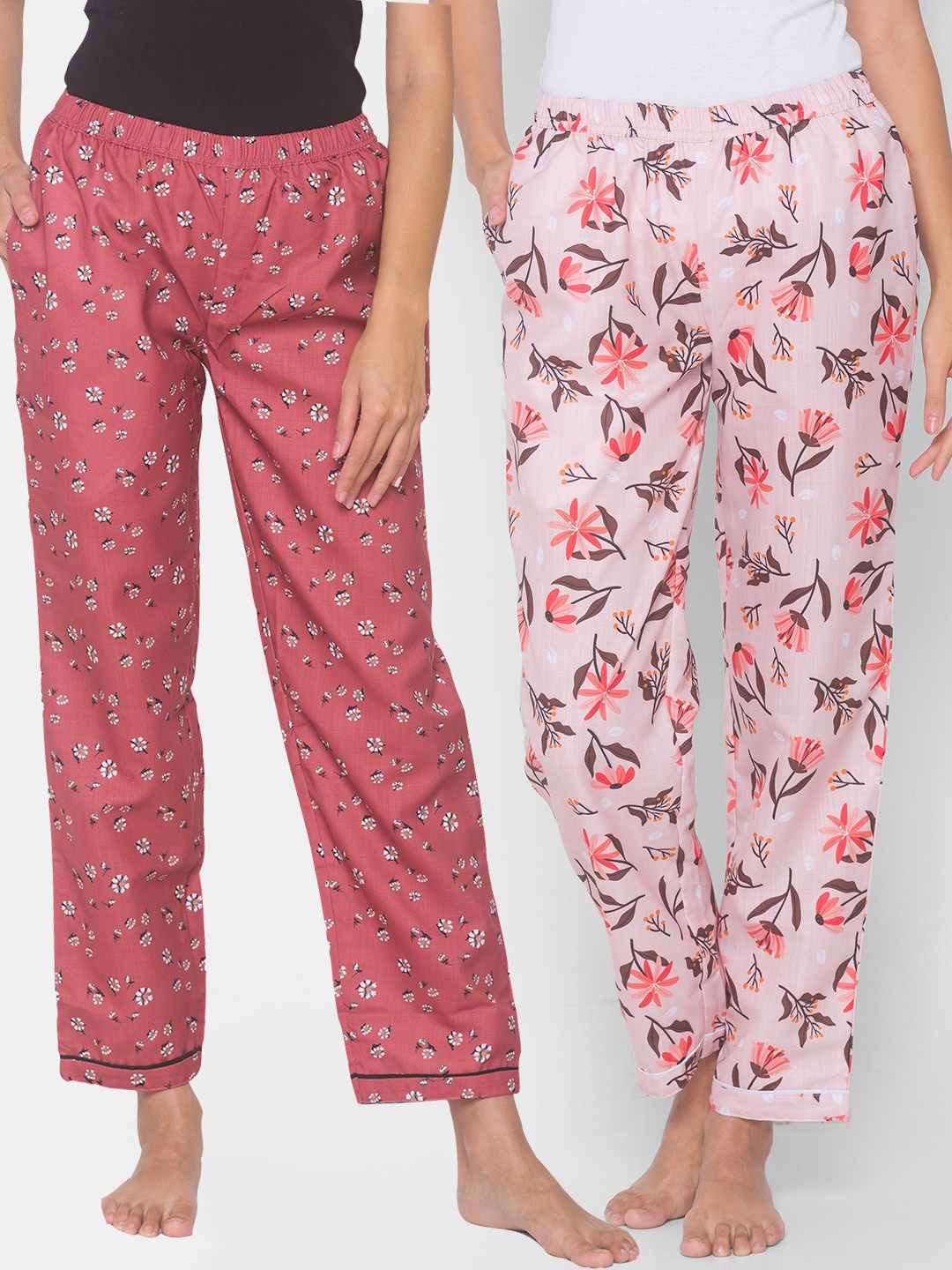 

FashionRack Women Pack of 2 Brown & Pink Printed Lounge Pants