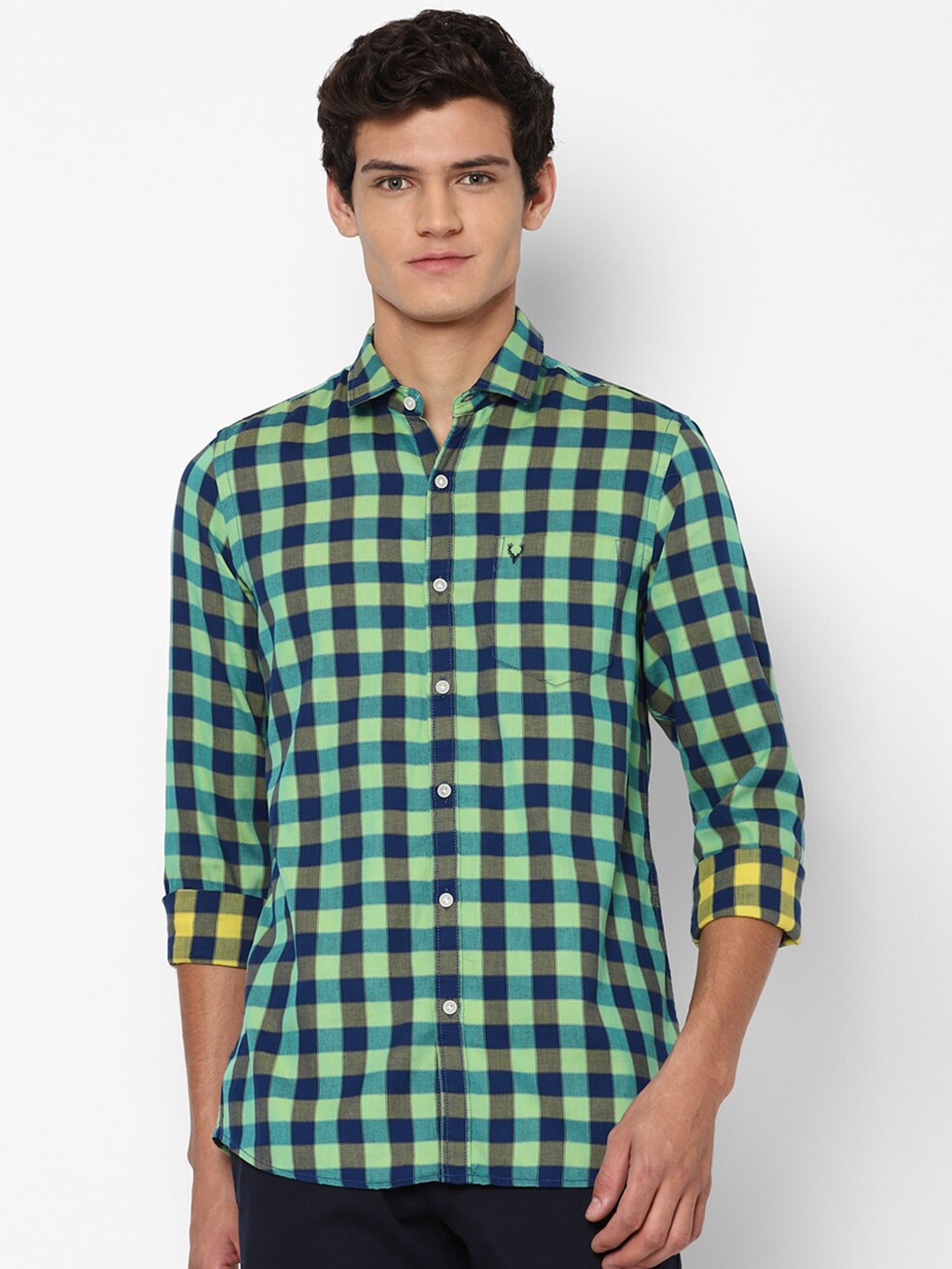 

Allen Solly Sport Men Green & Navy Blue Slim Fit Buffalo Checks Pure Cotton Casual Shirt