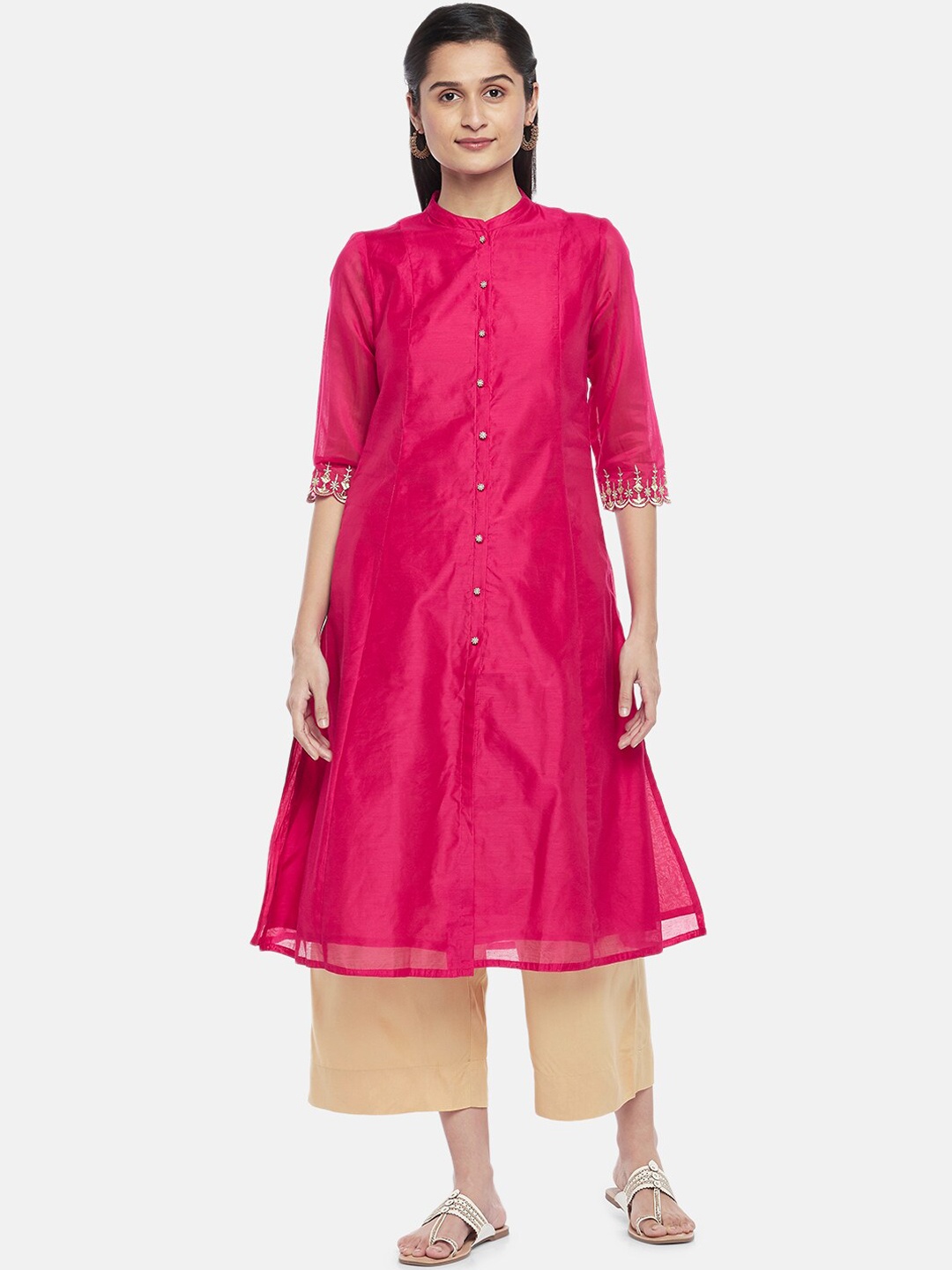 

RANGMANCH BY PANTALOONS Women Fuchsia Ethnic Motifs Embroidered Kurta