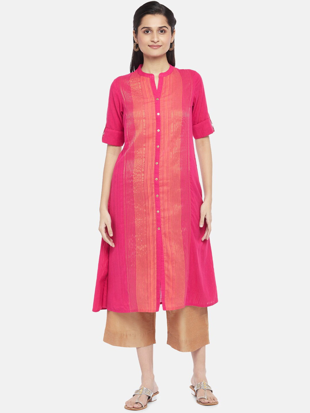 

RANGMANCH BY PANTALOONS Women Fuchsia Thread Work Kurta