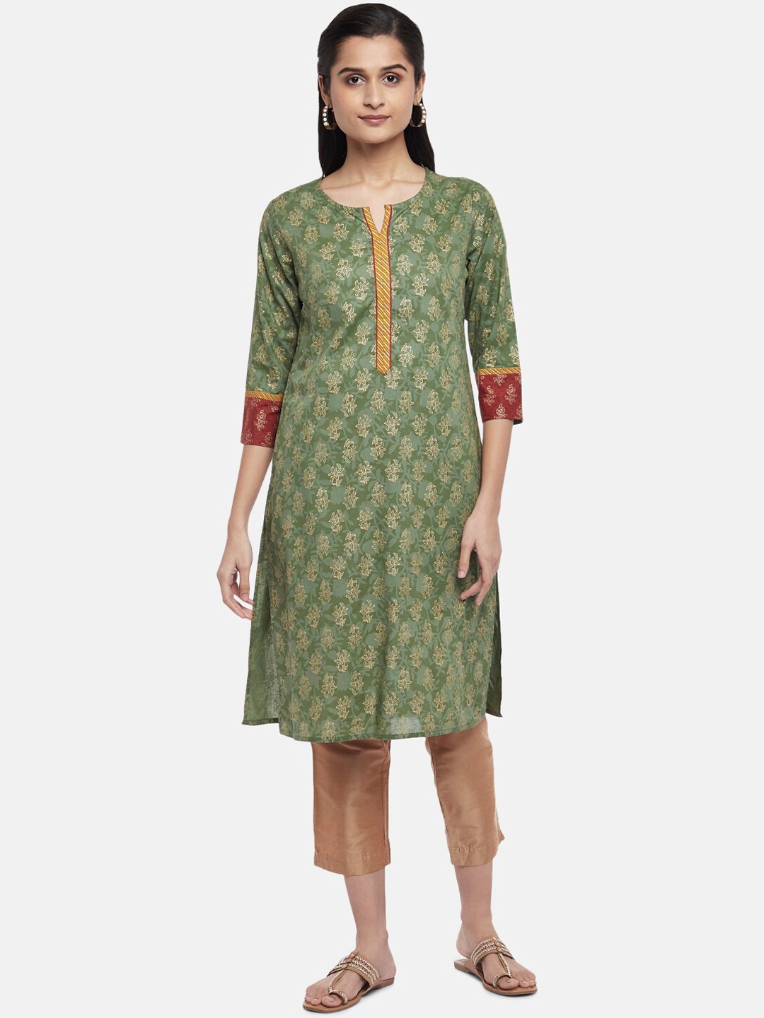 

RANGMANCH BY PANTALOONS Women Green Ethnic Motifs Printed Kurta