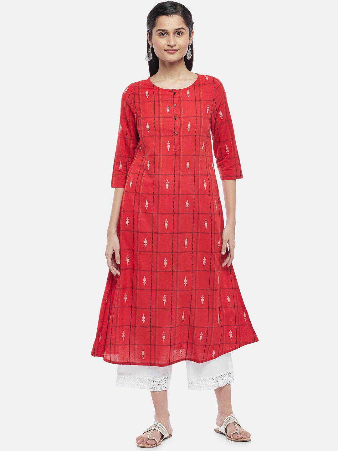 

RANGMANCH BY PANTALOONS Women Rust Red Ethnic Motifs Printed Pure Cotton Kurta