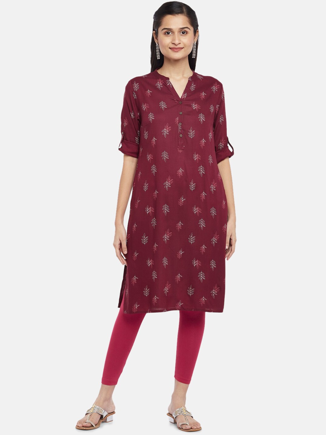 

RANGMANCH BY PANTALOONS Women Maroon Ethnic Motifs Printed Kurta