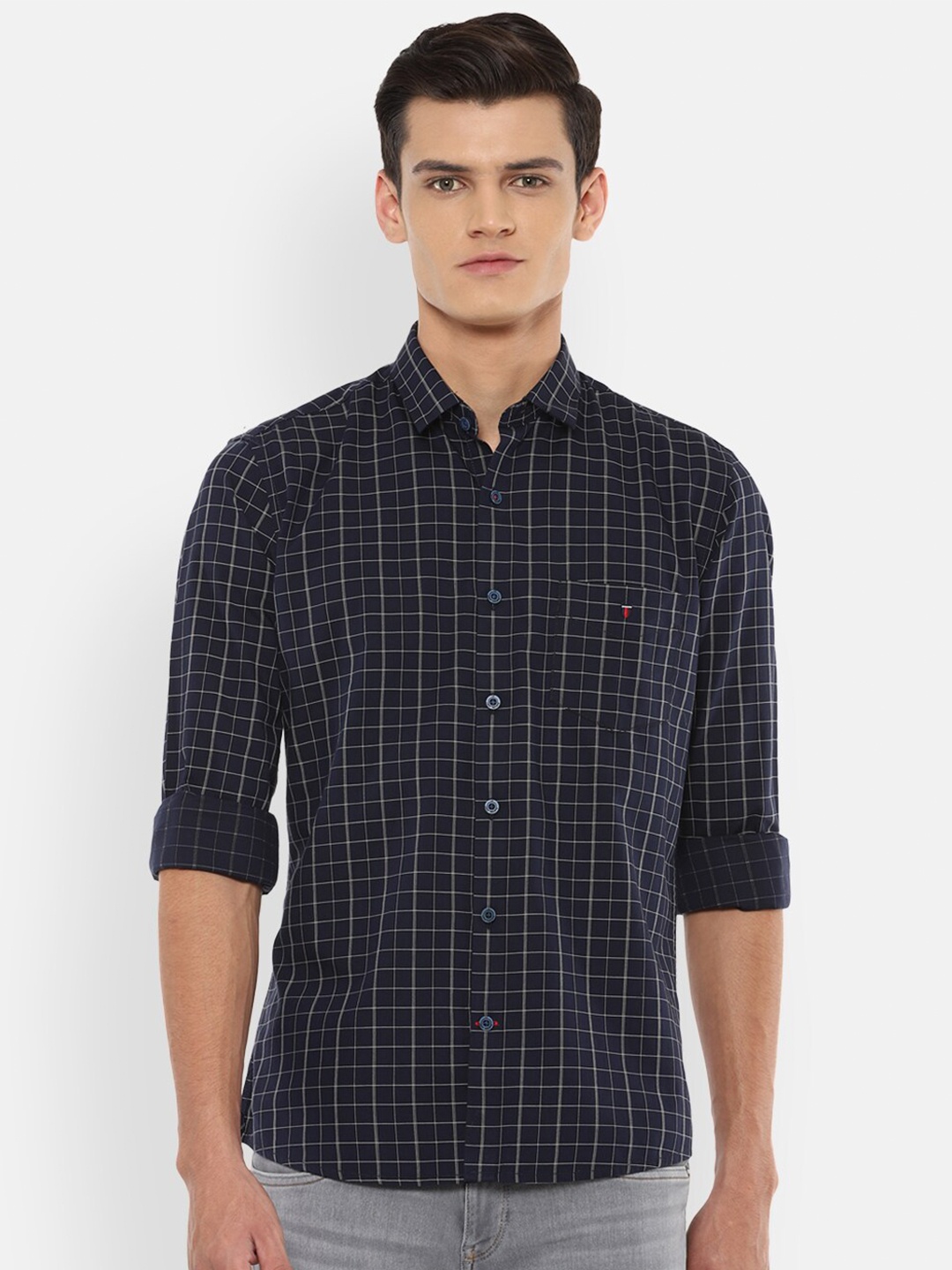 

Louis Philippe Sport Men Navy Blue Slim Fit Opaque Checked Casual Shirt