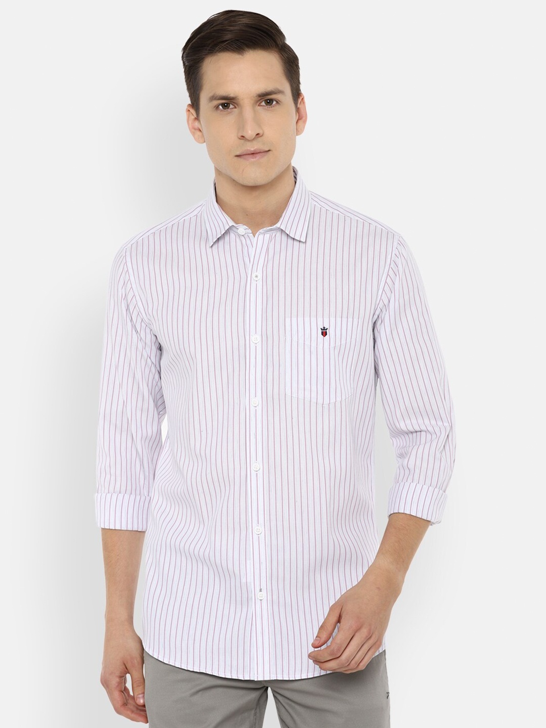

Louis Philippe Sport Men White & Pink Opaque Striped Pure Cotton Casual Shirt