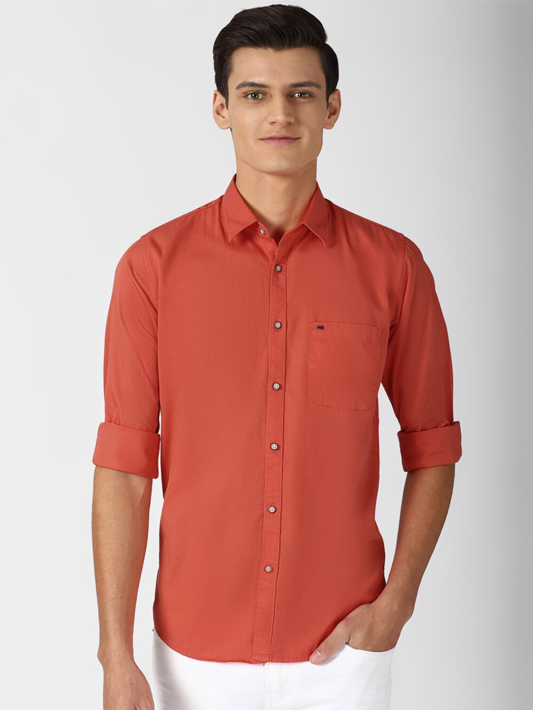 

Peter England Casuals Men Orange Slim Fit Opaque Casual Shirt