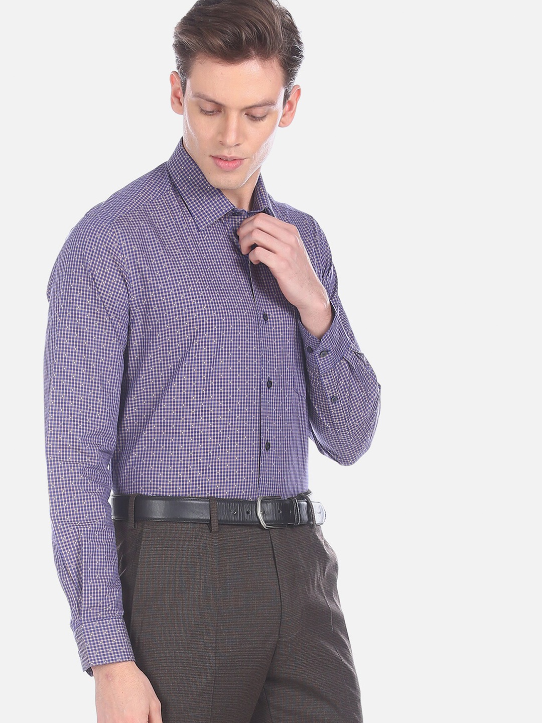 

Arrow Men Blue Slim Fit Micro Checks Opaque Cotton Formal Shirt