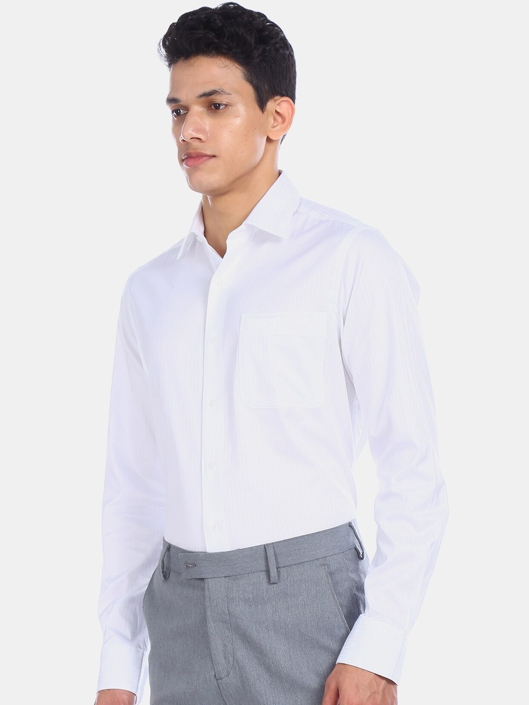

Arrow Men White Opaque Striped Cotton Formal Shirt