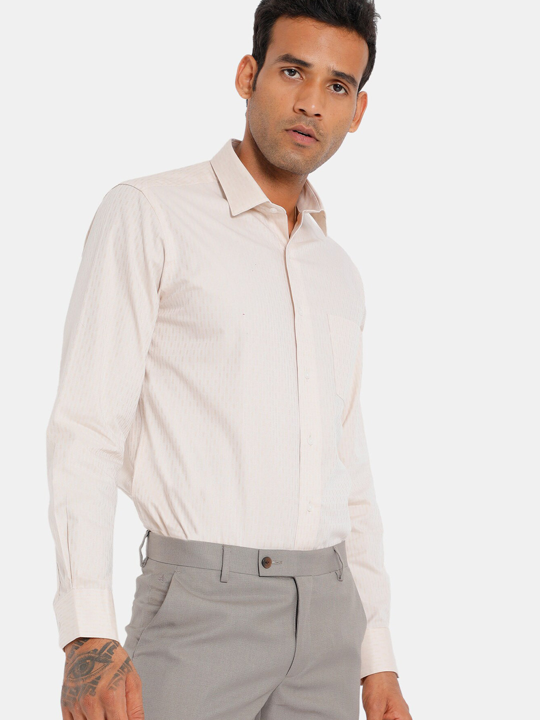 

Arrow Men Beige Opaque Striped Cotton Formal Shirt
