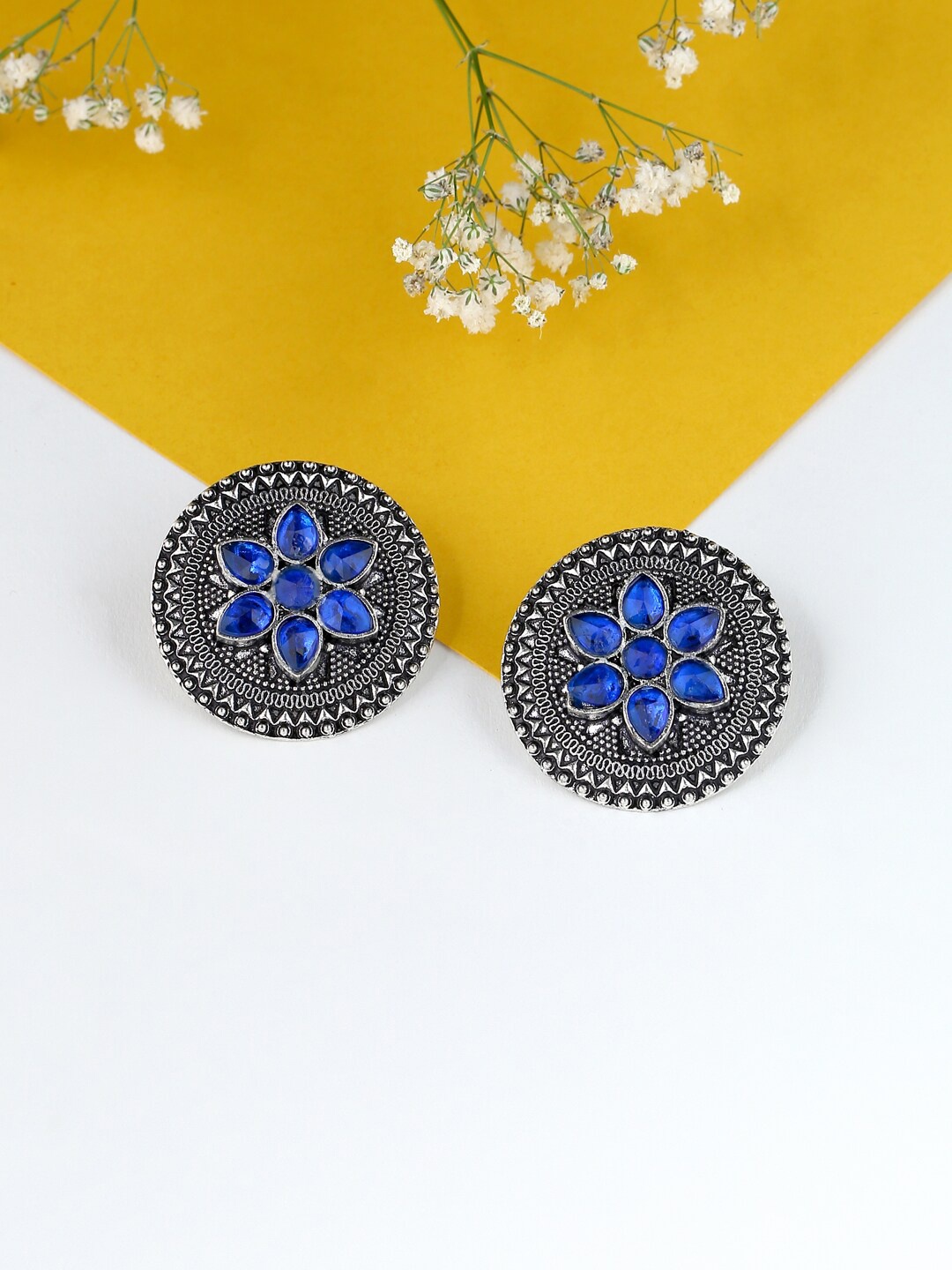 

VIRAASI Silver-Toned & Blue Circular Studs