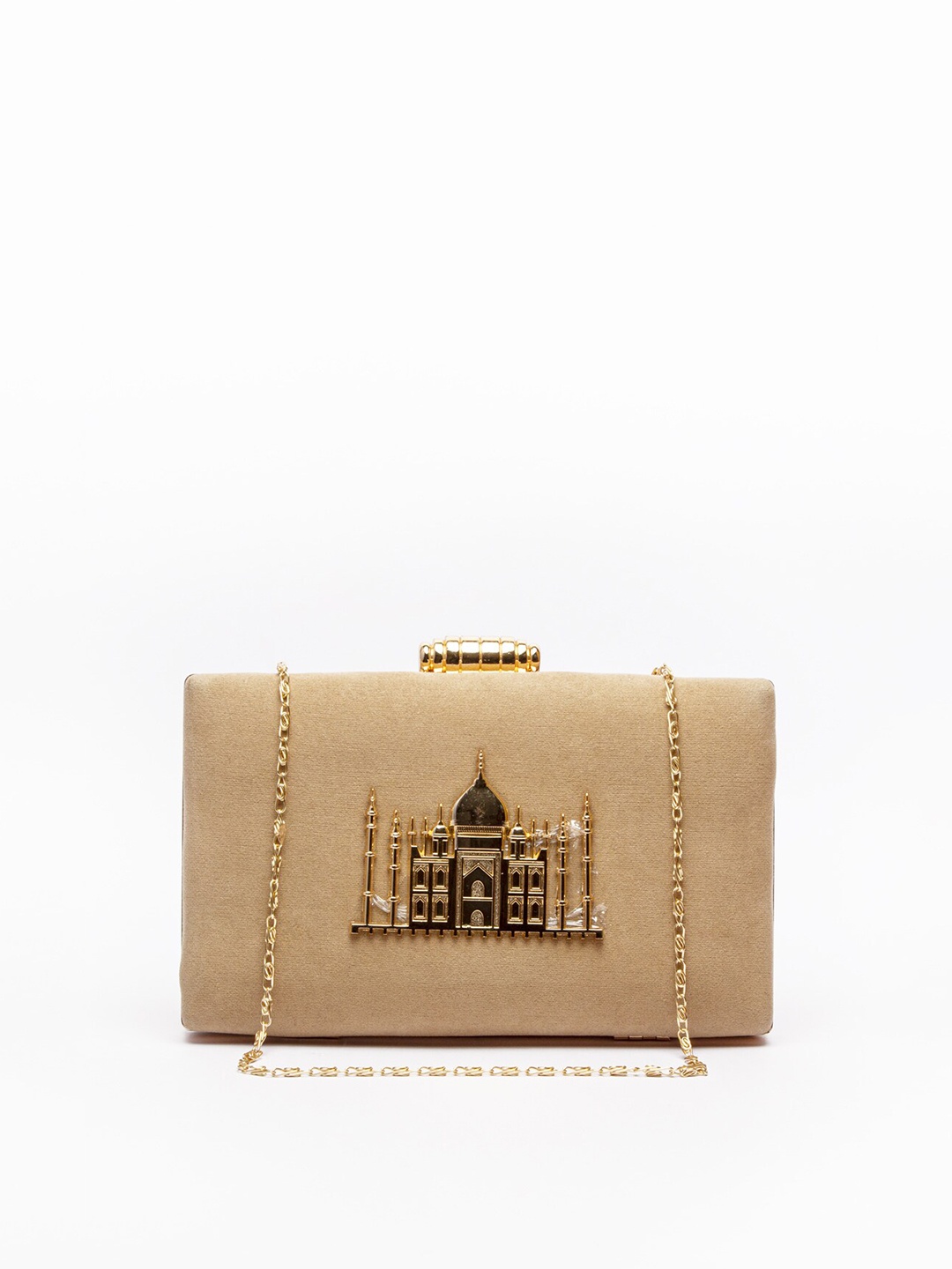 

ARTFLYCK Beige & Gold-Toned Taj Mahal Embellished Box Clutch