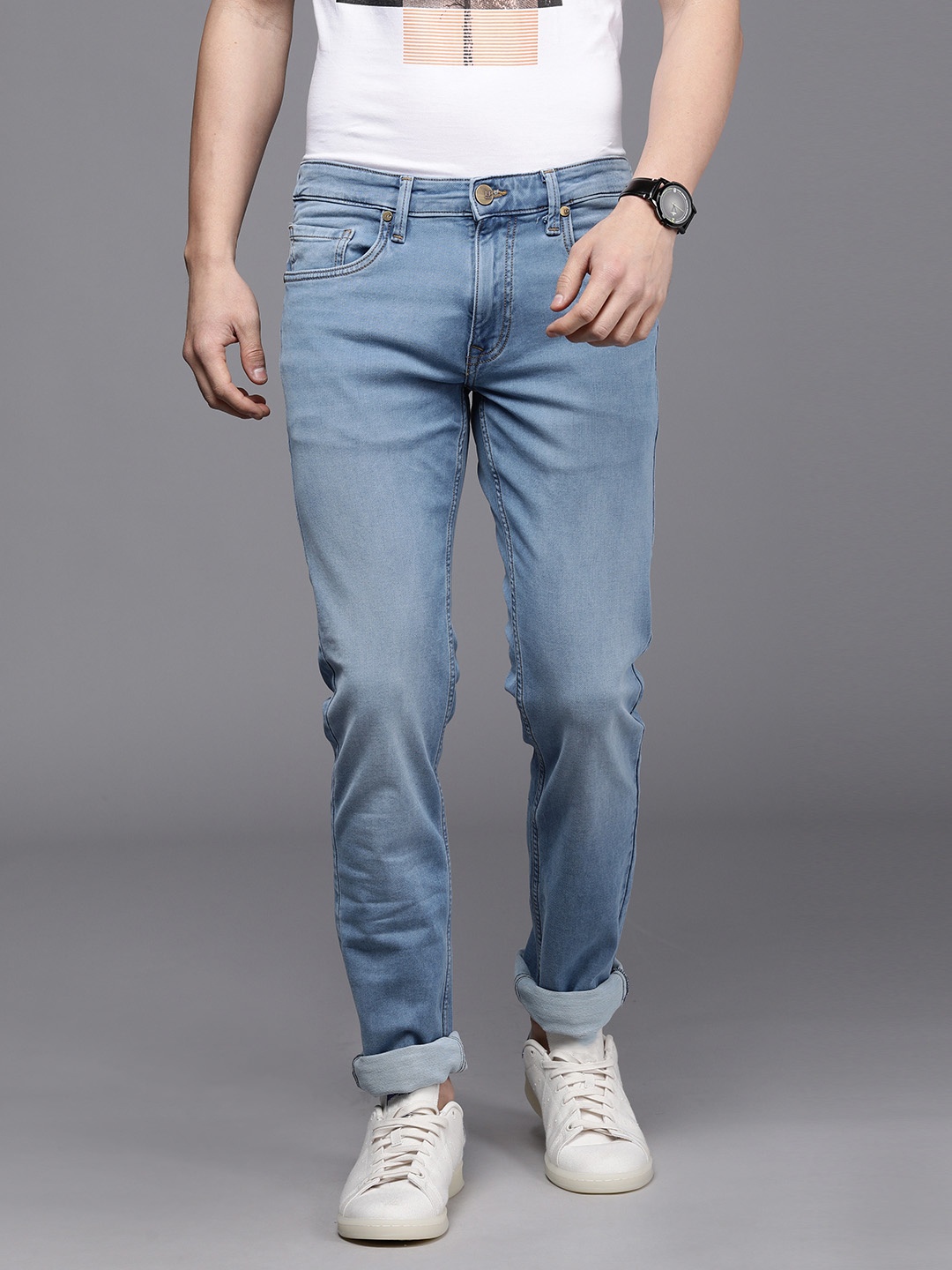 

Louis Philippe Jeans Men Blue Slim Fit Low-Rise Light Fade Stretchable Jeans