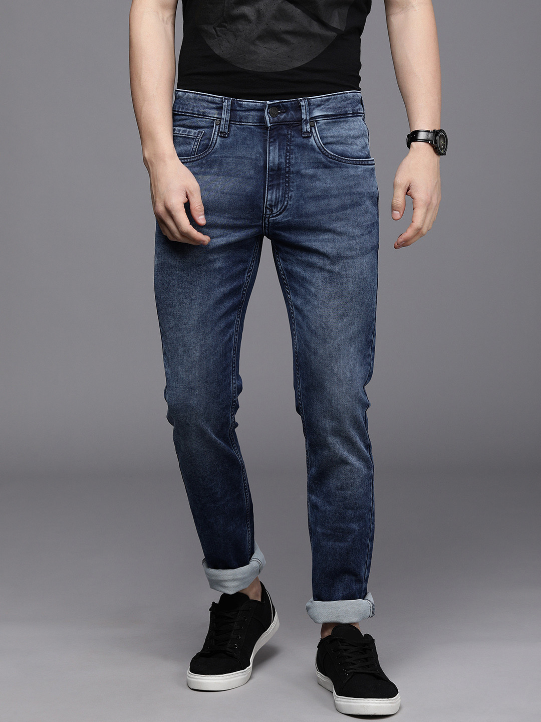 

Louis Philippe Jeans Men Blue Albert Super Slim Fit Low-Rise Light Fade Stretchable Jeans