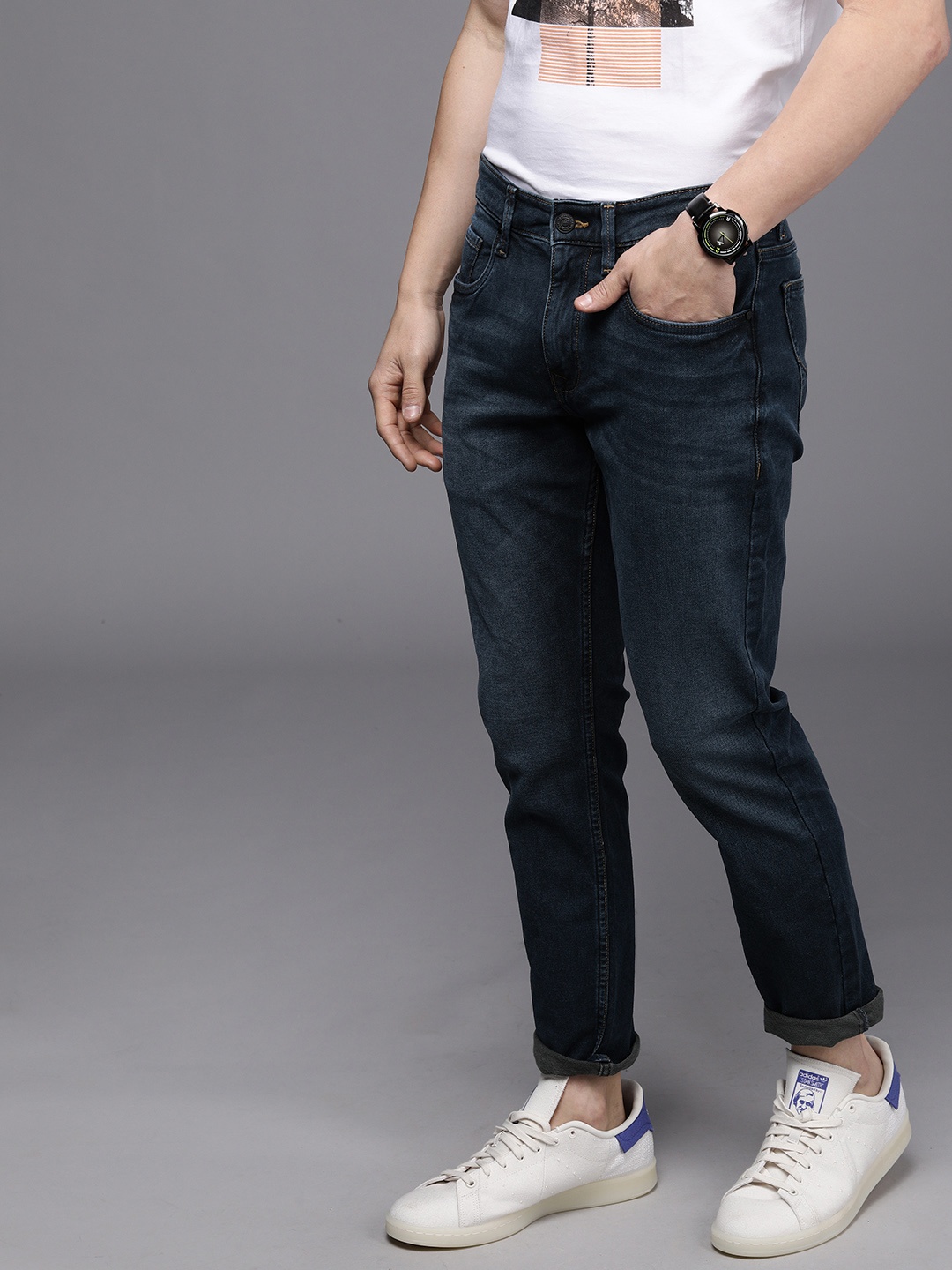 

Louis Philippe Jeans Men Blue Low-Rise Smart Fit Light Fade Stretchable Jeans
