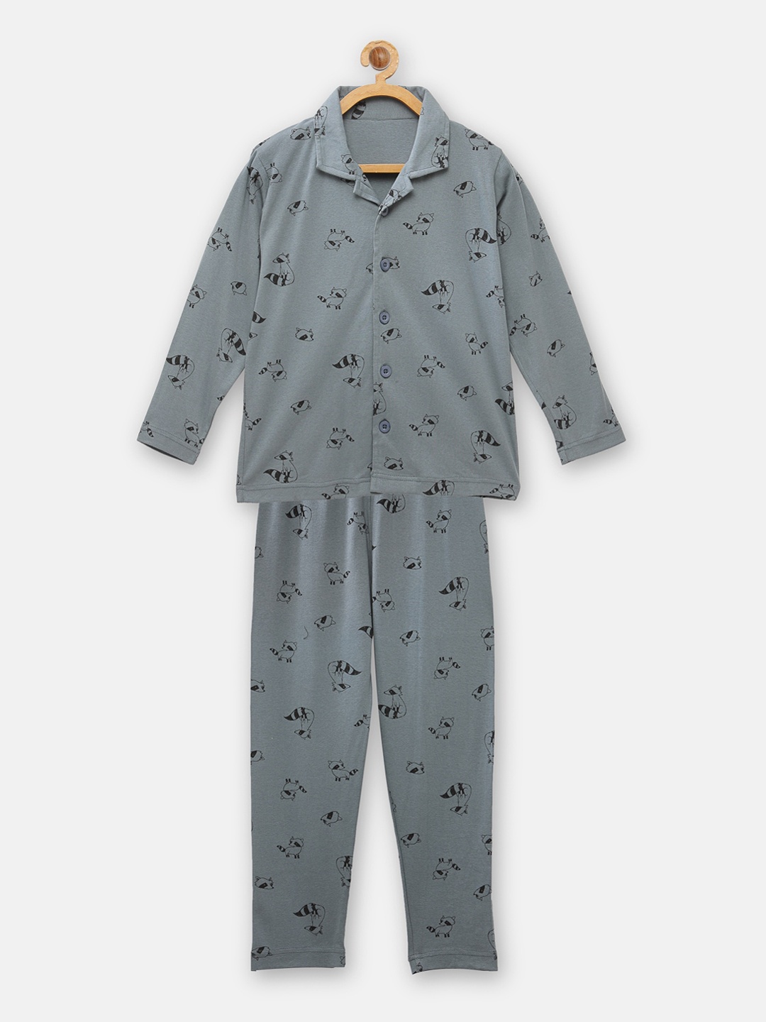 

NYNSH Boys Grey & Black Printed Night suit