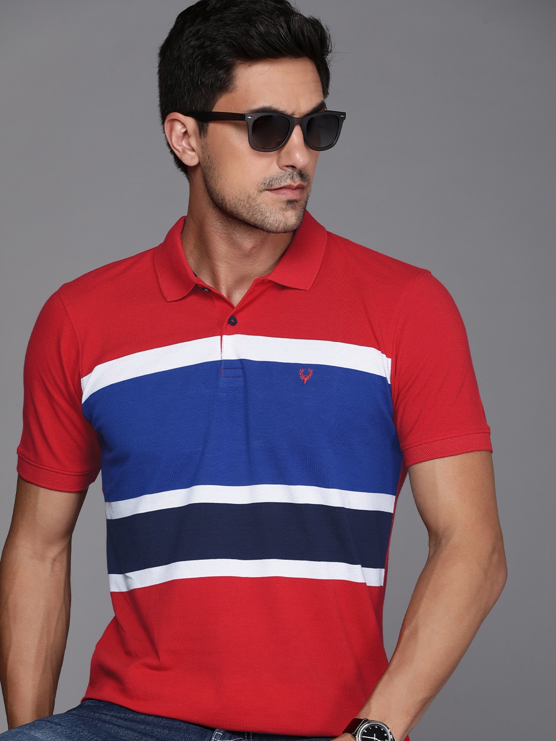 

Allen Solly Sport Men Pure Cotton Colourblocked Polo Collar T-shirt, Red