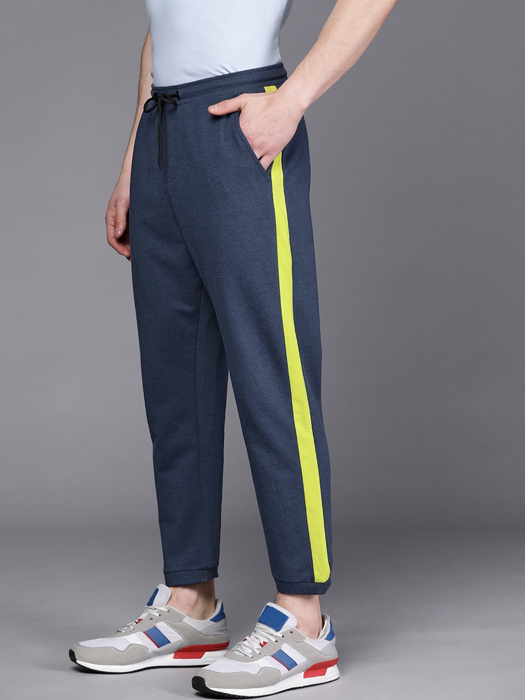 

Allen Solly Tribe Men Navy Blue Solid Joggers with Contrast Side Panelling