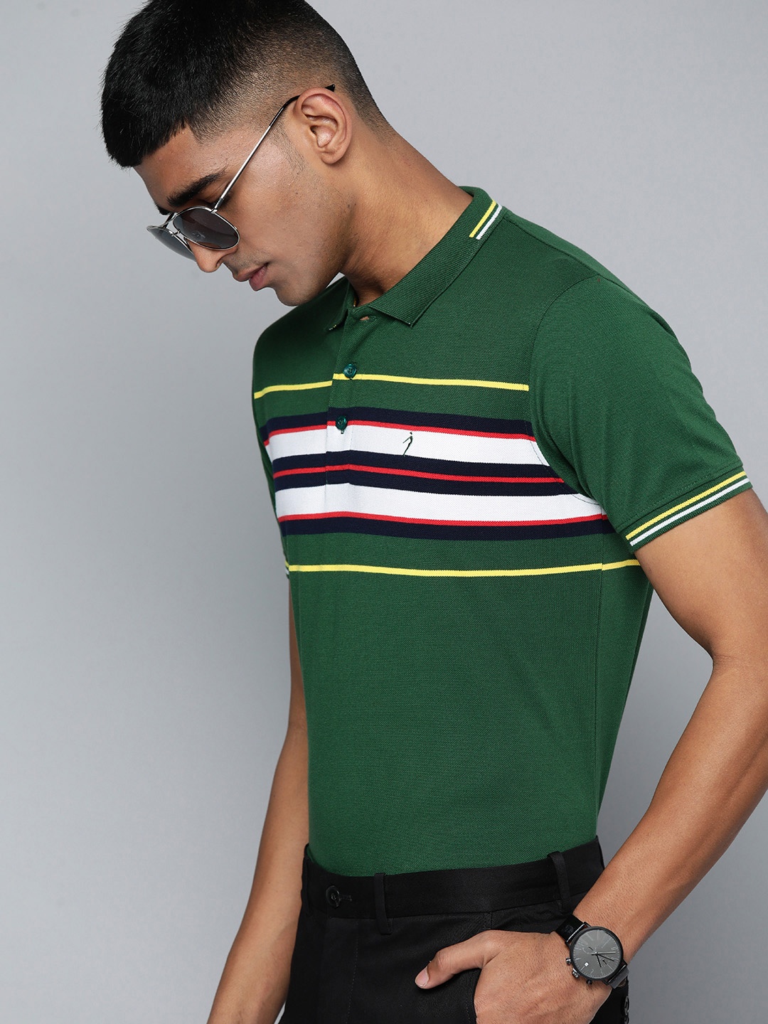 

Indian Terrain Men Striped Polo Collar T-shirt, Green