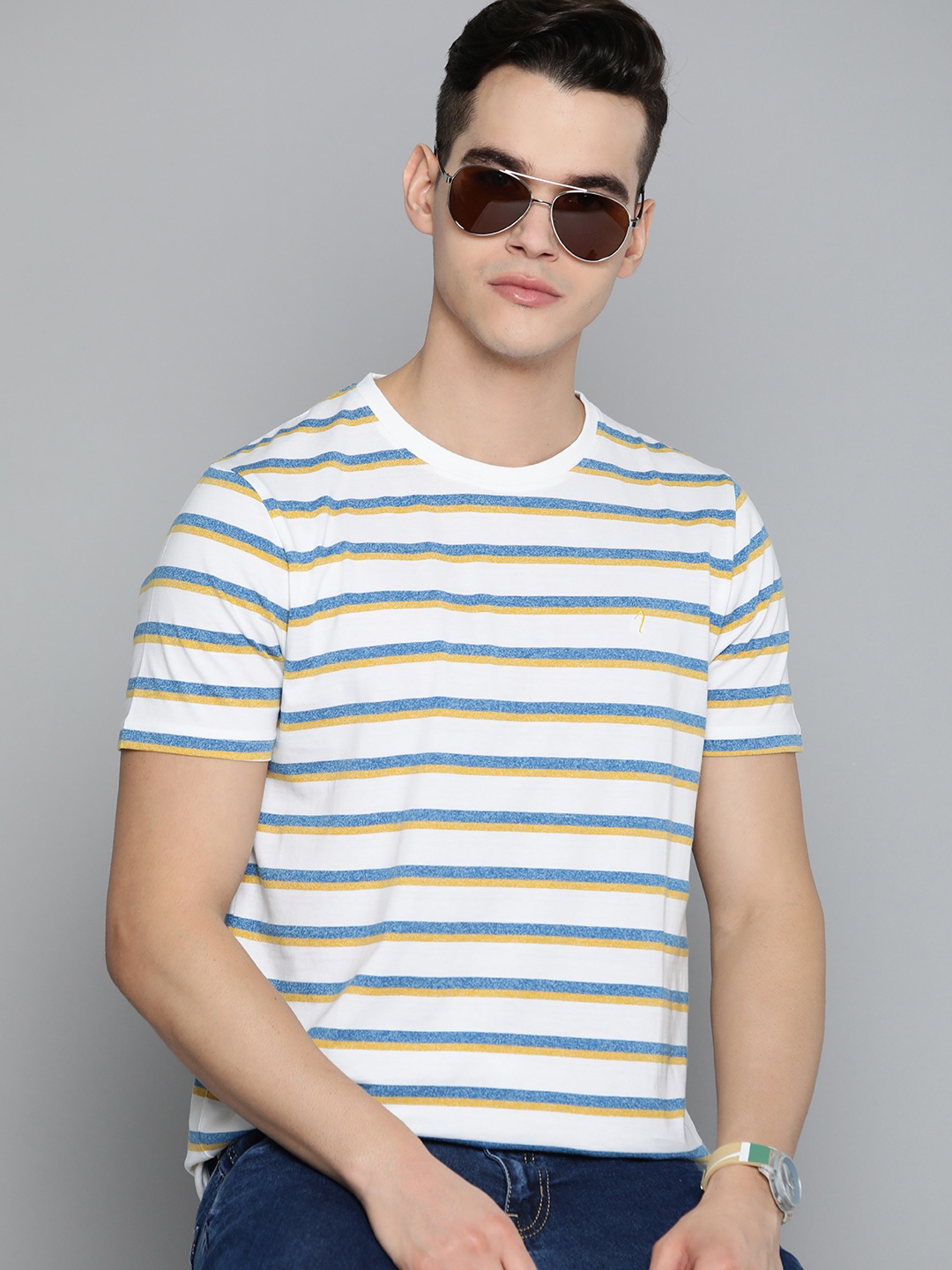 

Indian Terrain Striped Pure Cotton T-shirt, White