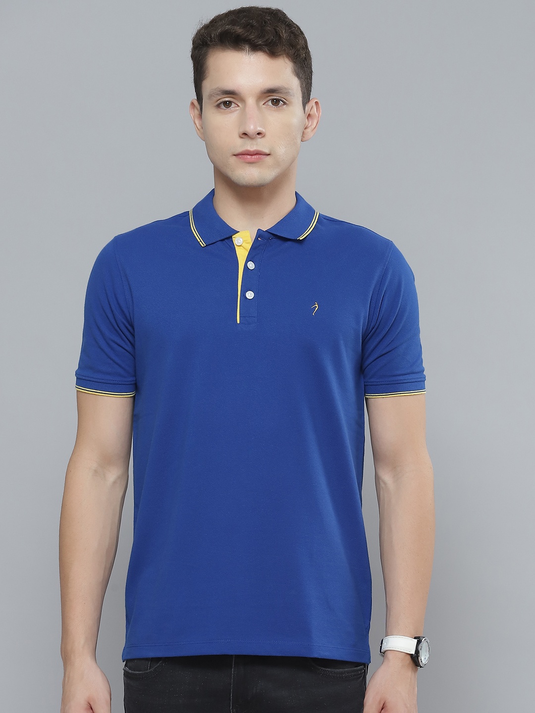 

Indian Terrain Men Blue Polo Collar Knitted T-shirt