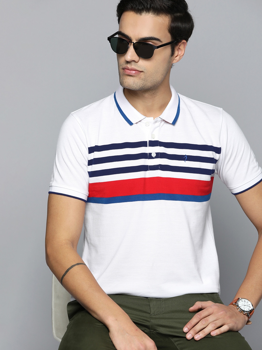 

Indian Terrain Striped Polo Collar T-shirt, White