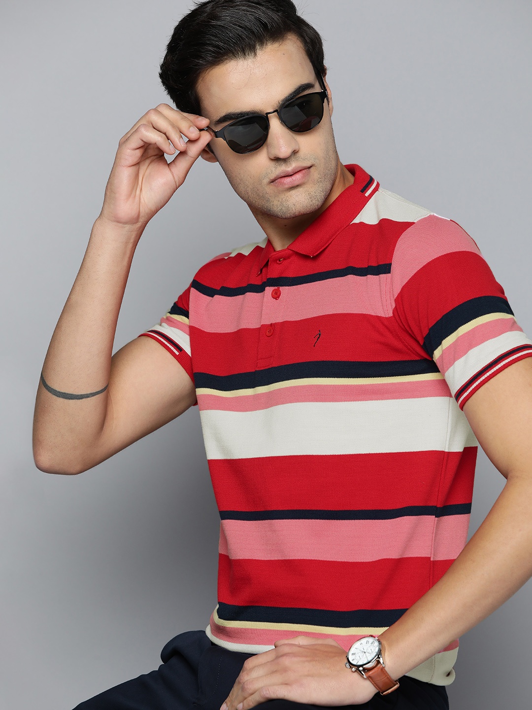 

Indian Terrain Men Striped Polo Collar T-shirt, Red