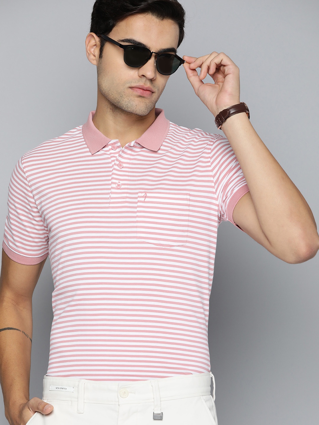 

Indian Terrain Striped Polo Collar Pure Cotton T-shirt, White