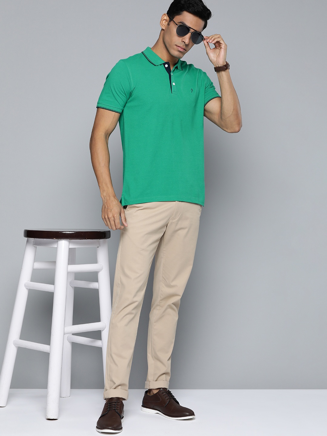 

Indian Terrain Men Green Solid Polo Collar T-shirt