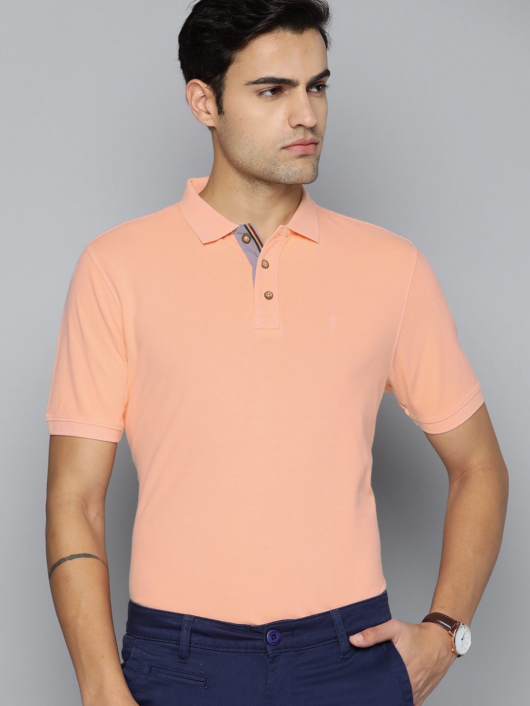 

Indian Terrain Men Polo Collar Pure Cotton T-shirt, Peach