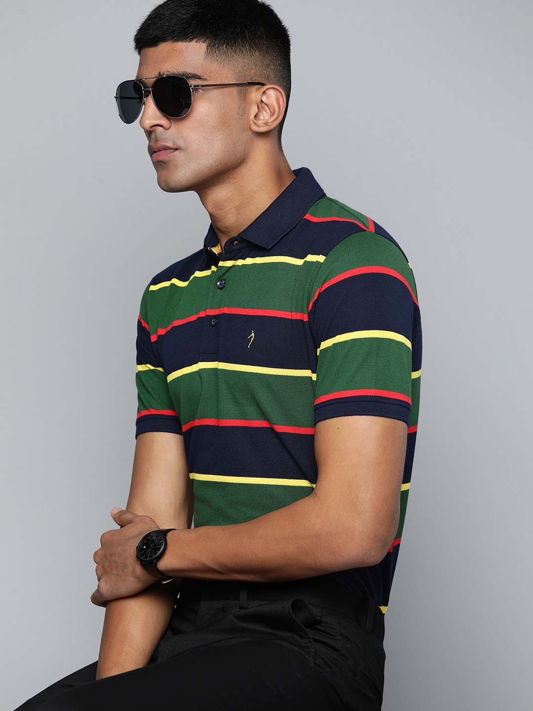 

Indian Terrain Men Striped Polo Collar T-shirt, Green